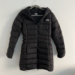 The North Face black knee length puffer jacket